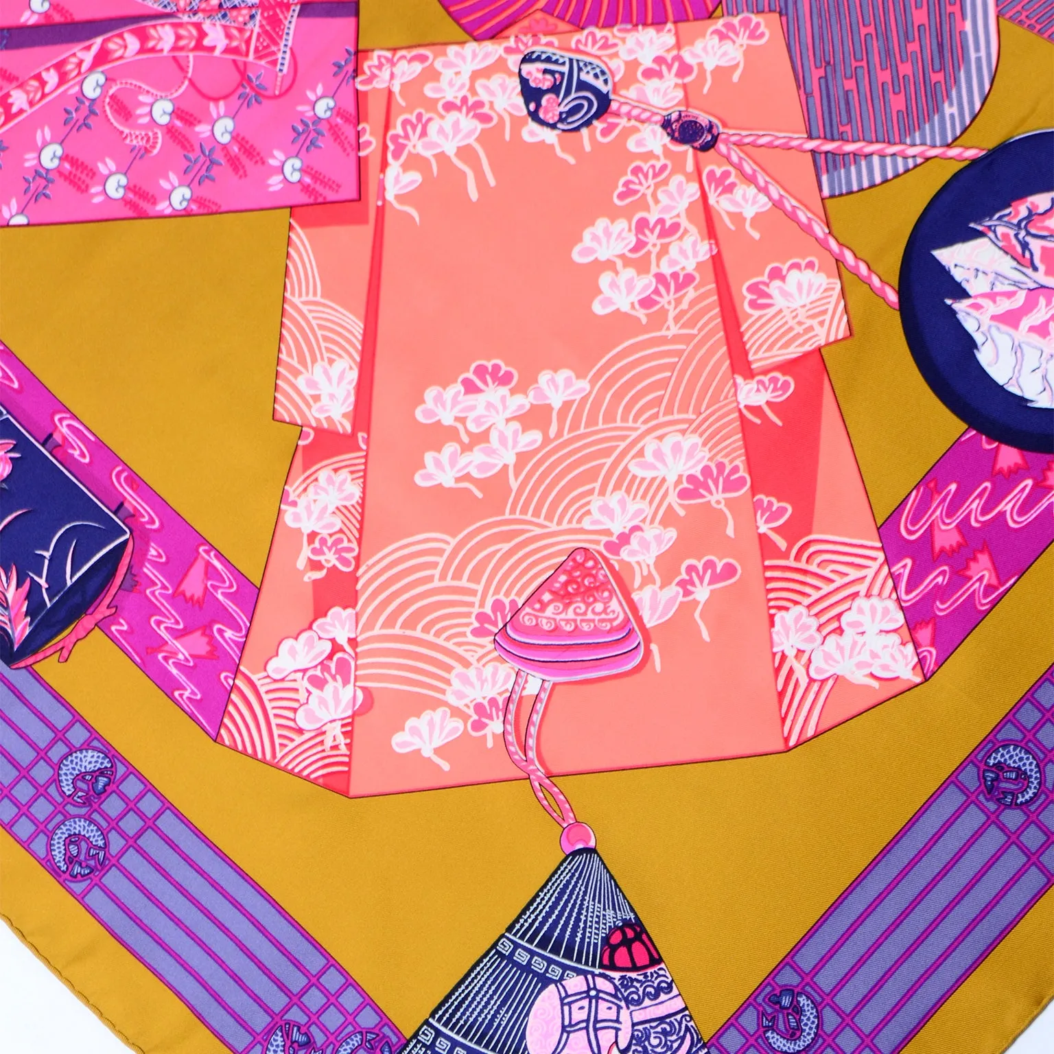 Hermes Kimonos et Inros by Annie Faivre Vintage Silk Scarf.