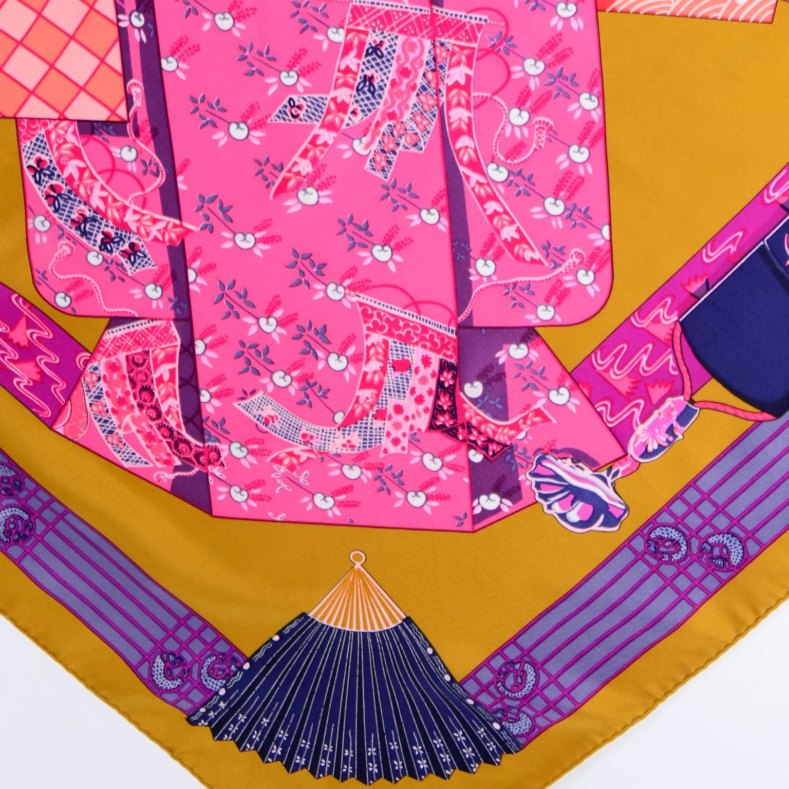 Hermes Kimonos et Inros by Annie Faivre Vintage Silk Scarf.